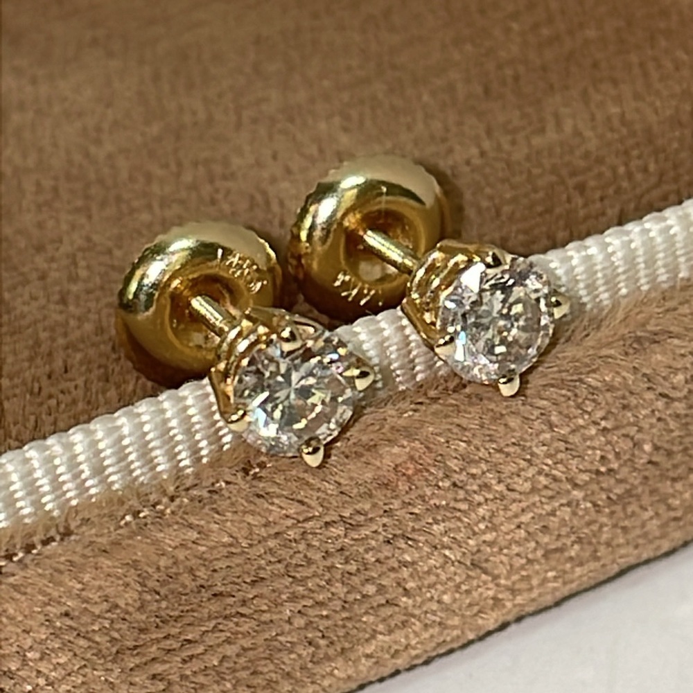 Solid 14K Yellow Gold 1/2CTW NATURAL Diamond Solitaire Stud Screwback Earrings